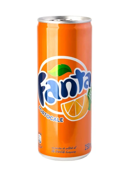 Chisinau Moldova November 2015 Fanta Kan Orange Vit Bakgrund Fanta — Stockfoto