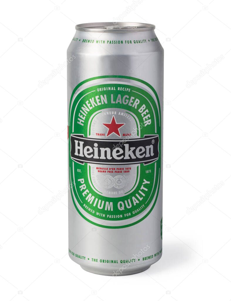 Chisinau, Moldova - December 05, 2015 Heineken Beer can isolated on white background