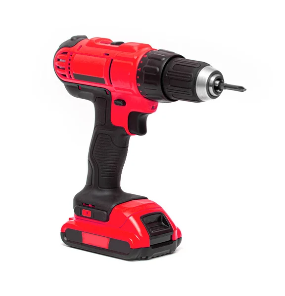 Red Electric Cordless Screwdriver Drill Isolated White Background Professional Home — Stock Photo, Image