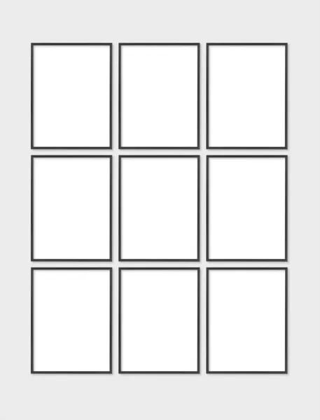 Layout Frame 3X4 30X40 Set Thin Black Frames Gallery Wall — Stock Photo, Image