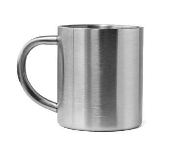 Metal bardak termosu beyaz arkaplanda yalıtılmış