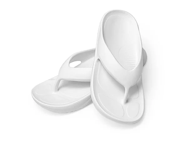 Pair Flip Flops White Background Beach Accessories Clipping Path — Zdjęcie stockowe