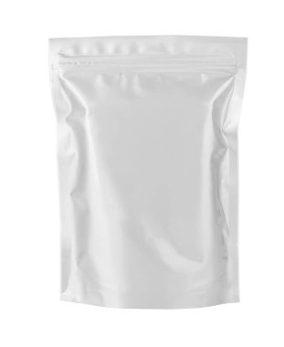 Yiyecek ve içecek ambalajı için boş folyo beyaz üzerine izole edilmiş valf ve mühür 