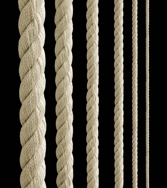 Collection Various Ropes String Black Background — Fotografia de Stock