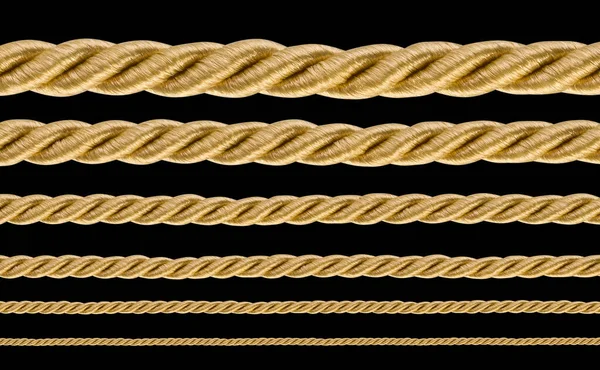 Collection Various Golden Ropes String Black Background — Fotografia de Stock