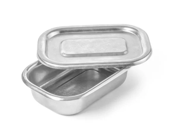 Open White Metal Container Isolated White Background Clipping Path - Stock-foto