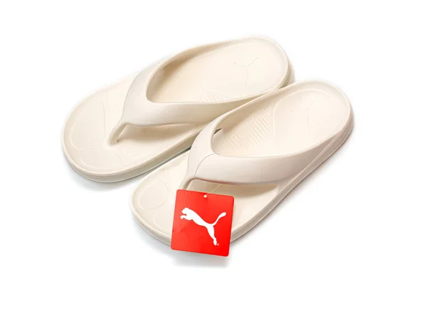 Anapa Russia 2022 Puma Brand Shoe White Flip Flops Isolated — 스톡 사진