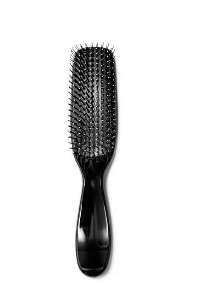 Brosse Cheveux Avec Une Poignée Noire Isolée Sur Vue Dessus — Photo