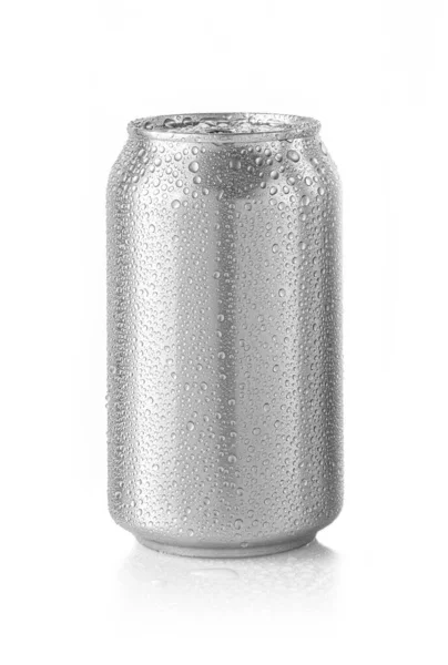 Empty Beercans Condensation Drops Small Airy Aluminum Soda Beverage Packaging — Stock Photo, Image