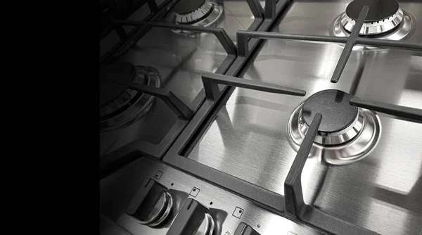 Metall Küchenherd Aus Nächster Nähe Der Heimischen Küche Hintergrund Gaskrise — Stockfoto