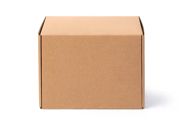 Caja Cartón Marrón Aislada Sobre Fondo Blanco Con Contorno Recortado — Foto de Stock