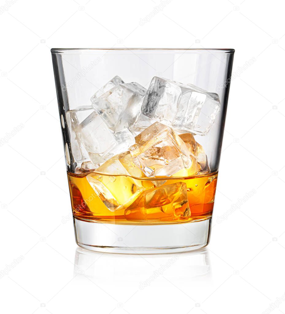 Whiskey glass. Isolated on white with reflection clipping path