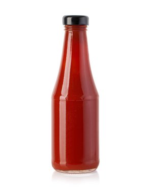 Glass jar with ketchup isolated on white background with clipping path