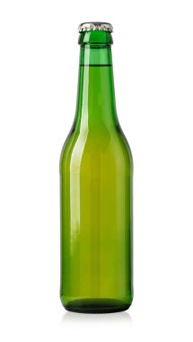 Glass green beer bottle isolated on white background with clipping path