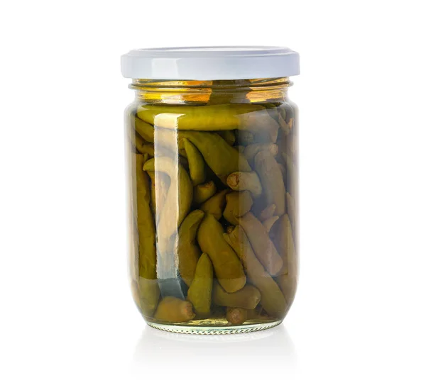 Glass Jar Pickled Green Hot Pepper Isolated White Background Clipping —  Fotos de Stock