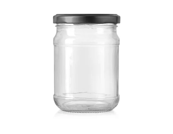 Empty Glass Jar Screw Thread Isolated White Background Clipping Path — Fotografia de Stock