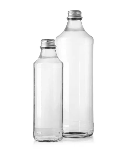 Botol Air Kaca Diisolasi Pada Latar Belakang Putih Dengan Tapak — Stok Foto