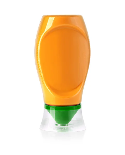 Orange Plastic Sauce Bottle Isolated White Background Clipping Path — Stok fotoğraf