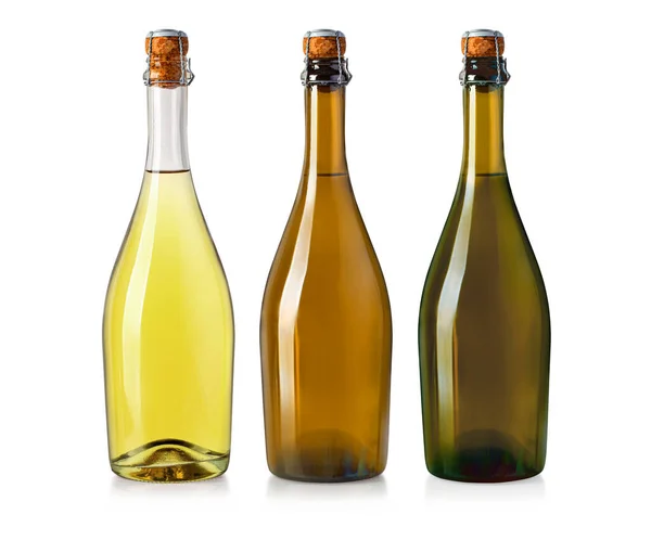 Collection Sparkling Wine Glass Bottles Isolated White Rose Red Wines — Stock Photo, Image