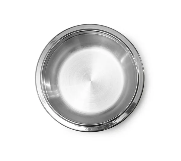 Empty Steel Bowl Top View Isolated White Background Clipping Path — 图库照片