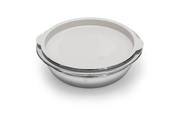 Steel Bowl Lid Isolated White Background Clipping Path — Fotografia de Stock