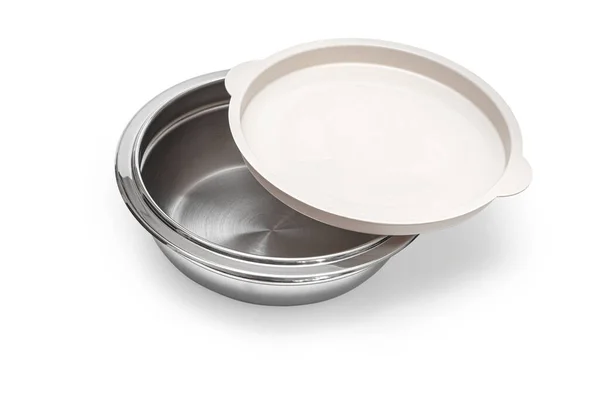 Steel Bowl Lid Isolated White Background Clipping Path — Foto de Stock