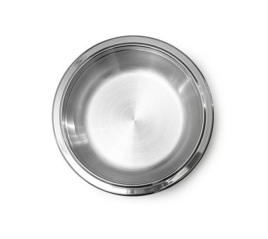 Empty steel bowl top view, isolated on white background ,with clipping path