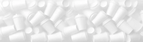 Coffee White Paper Cups Abstract Panoramic Background — Stok fotoğraf