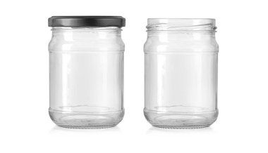 empty glass jar with a screw thread isolated on a white background with clipping path