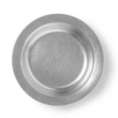 silver metal plate isolated on white background with clipping path