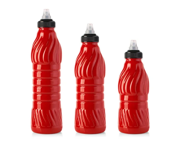 Set Plastic Bottles Jar Ketchup Isolated White Background — 图库照片