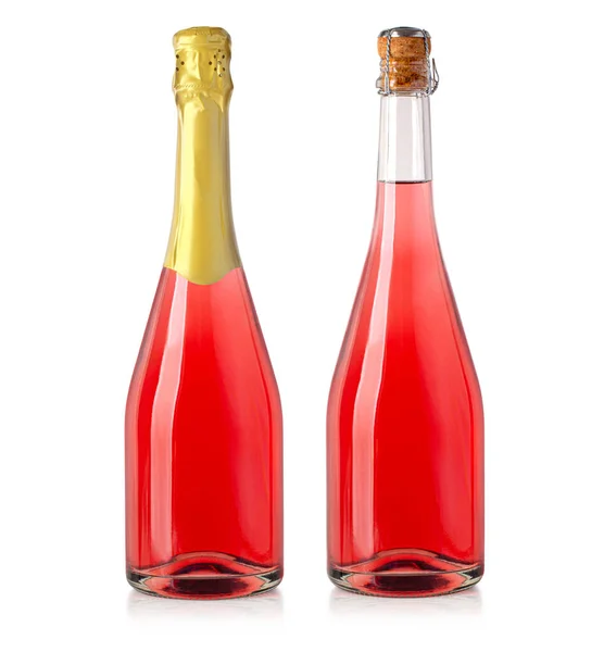 Игристые Красные Бутылки Вина Бутылка Шампанского Изолированы Белом Фоне Вырезкой — стоковое фото
