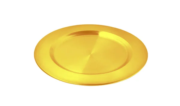 Empty Golden Tray Isolated White Background Clipping Path — 스톡 사진