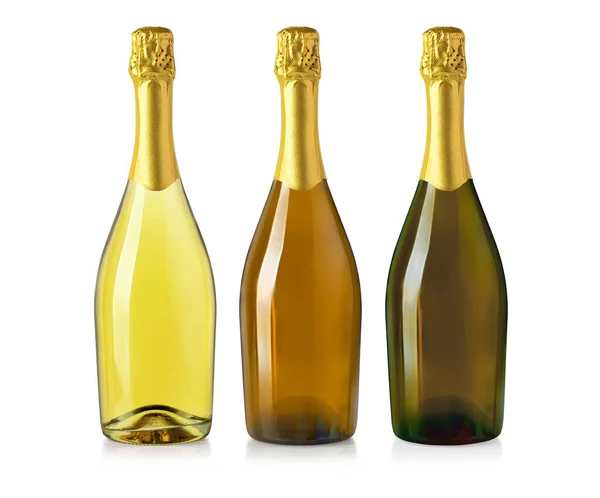 Collection Sparkling Wine Glass Bottles Isolated White Rose Red Wines — 图库照片