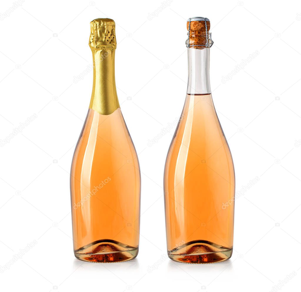 Sparkling  wine bottles, champagne bottle isolated on white background with clipping path