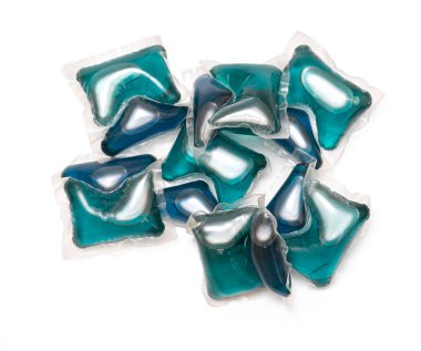 Washing gel capsule pod with laundry detergent isolated on white background. with clipping path