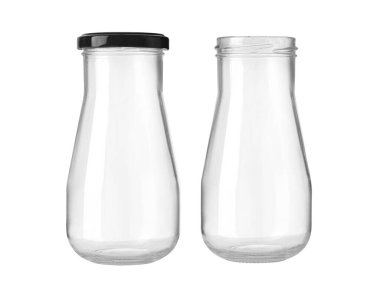 Empty jar glass with black lid, isolated on white background with clipping path