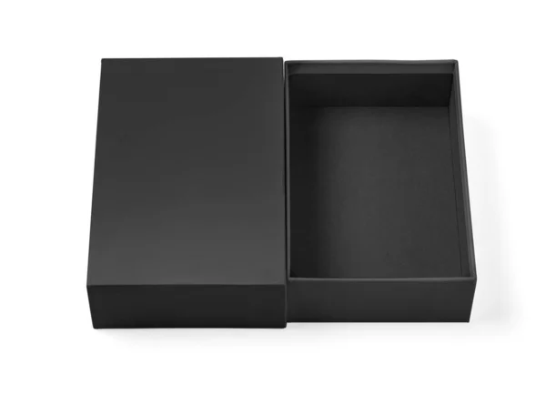 Puste Otwarte Czarne Pudełko Kartonowe Izolowane Białym Tle Ścieżką Wycinania — Zdjęcie stockowe