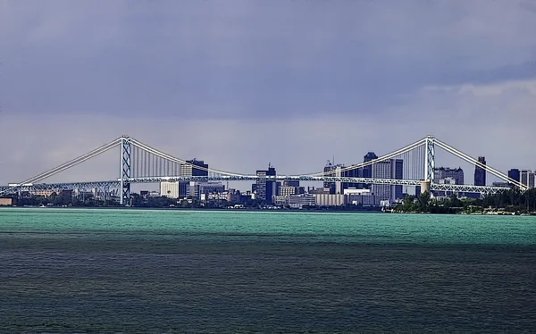 Die Skyline des detroit-Flusses — Stockfoto