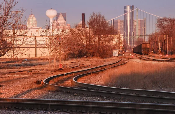 Trilhas Transporte Ferroviário Área Industrial Detroit — Fotografia de Stock