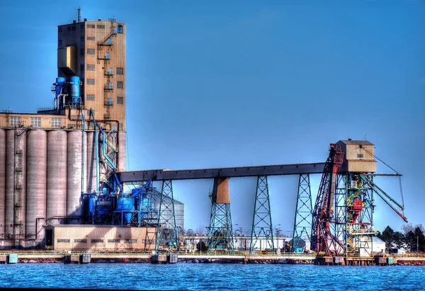 Hdr Effect Shipping Dock Bulk Silos Materials Detroit River — Stock Photo, Image