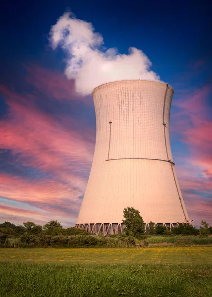Nuclear Power Plant Cooling Tower Colorful Dawn — Stock Photo, Image