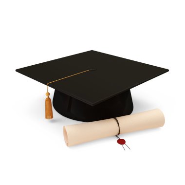 Graduation Cap and Diploma isolated on white background