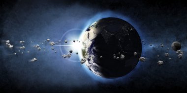 Rising Sun ile dünya gezegen ve asteroit kuşağı (Nasa tarafından döşenmiş bu görüntü unsurları)