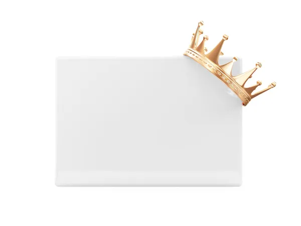 Golden Crown on Blank Board isolated on white background — Stock Photo, Image