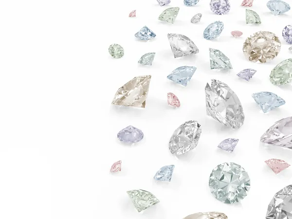 Diamantes coloridos isolados no fundo branco com lugar para o seu texto — Fotografia de Stock
