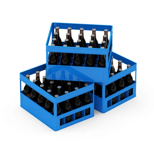 Grupp av öl lådor isolerad på vit bakgrund — Stockfoto
