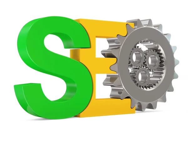 SEO - Search Engine Optimization Symbol with Metallic Gears on white background — Stock Photo, Image