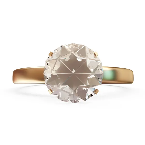 Золотое обручальное кольцо с бриллиантом на белом фоне — стоковое фото