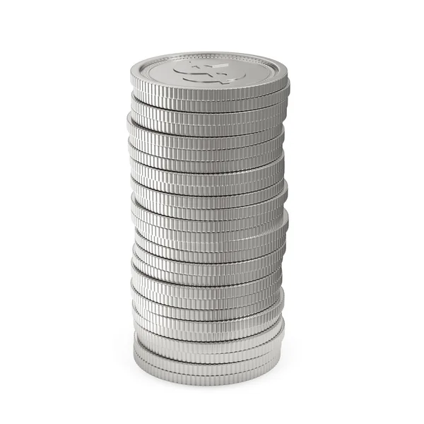 Stack of Silver Coins Isolated on white background — Stock Photo, Image